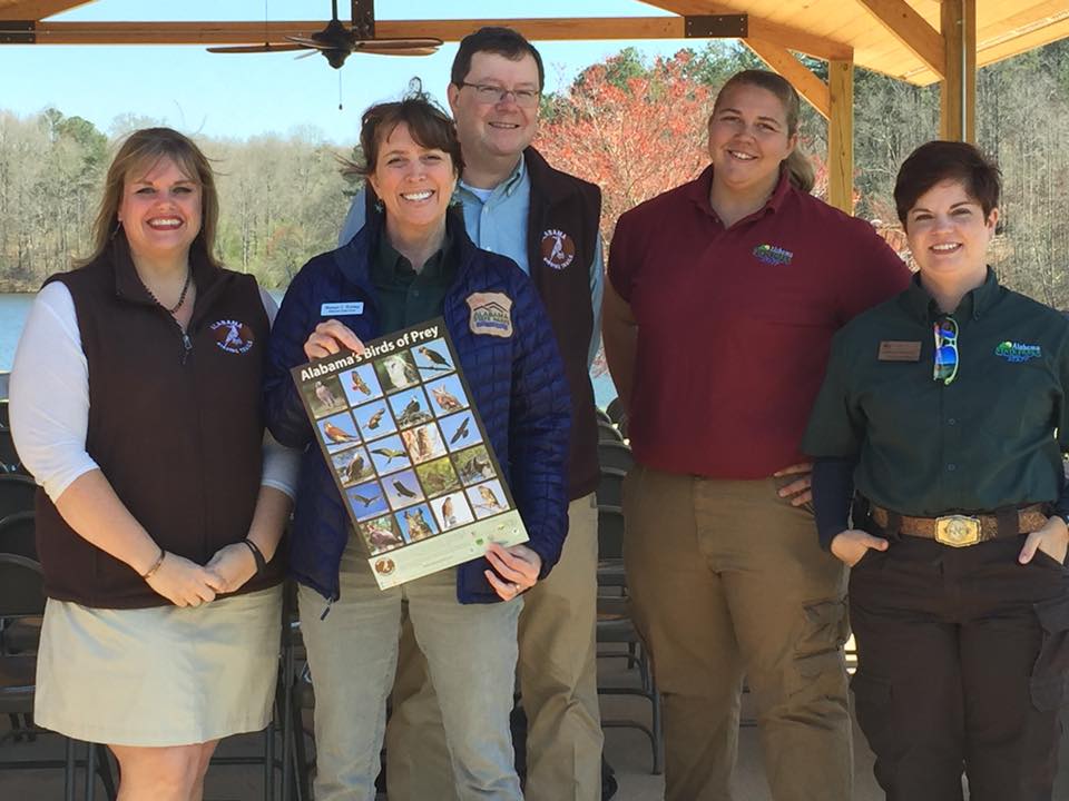Group of people at ribbon cutting March 15 for Cahulga Creek Classroom and Cahulga Creek Birding Trails, Heflin, Cleburne County