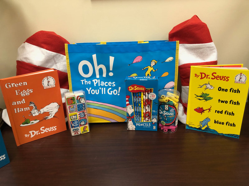 Photo showing Dr. Seuss items donated